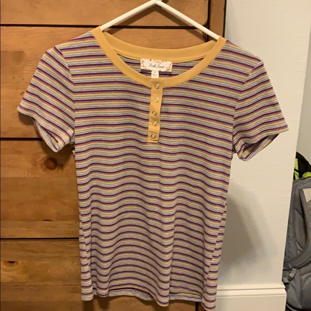 Pink Rose striped button tee